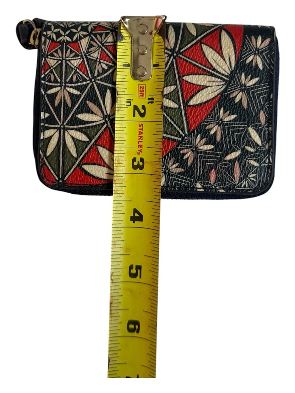 Tory Burch Black Kerrington Geometric Floral Patchwork Leather Zip Wallet Clutch